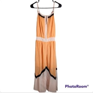 New Lucy Paris Orange & Peach Chiffon Maxi Dress Large
